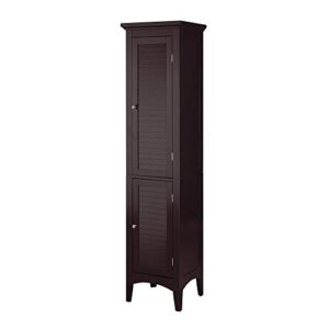 Teamson Home Glancy Tall Slim Freestanding Double Tier Floor Linen Cabinet with 1 Adjustable and 3 Fixed Interior Shelves 5 Storage Spaces and 2 Louvered Doors, Dark Espresso