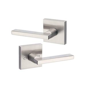 kwikset satin nickel 91540-001 halifax door handle lever with modern contemporary slim square design for home hallway or closet passage