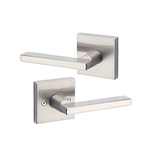 Kwikset Satin Nickel 91540-001 Halifax Door Handle Lever with Modern Contemporary Slim Square Design for Home Hallway or Closet Passage