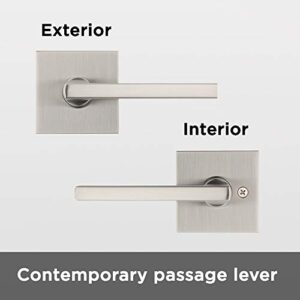 Kwikset Satin Nickel 91540-001 Halifax Door Handle Lever with Modern Contemporary Slim Square Design for Home Hallway or Closet Passage