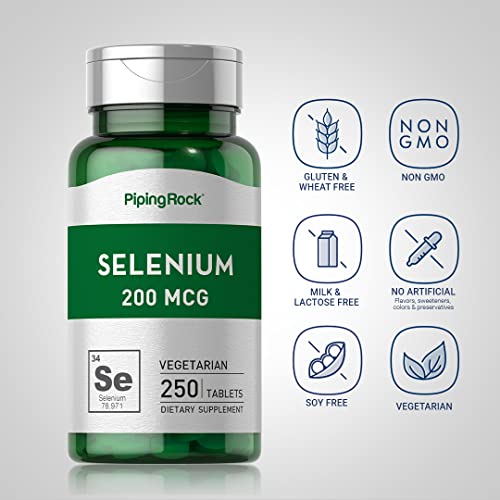 Selenium 200 mcg | 250 Tablets | Vegetarian, Non-GMO, Gluten Free Supplement | by Piping Rock