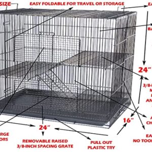 Small Animal Critters Cage Sugar Glider Chinchilla Ferret Rats Mouse Mice Habitat (24" Length x 16" Depth x 24" Height, Black)