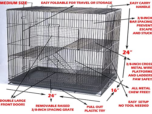 Small Animal Critters Cage Sugar Glider Chinchilla Ferret Rats Mouse Mice Habitat (24" Length x 16" Depth x 24" Height, Black)