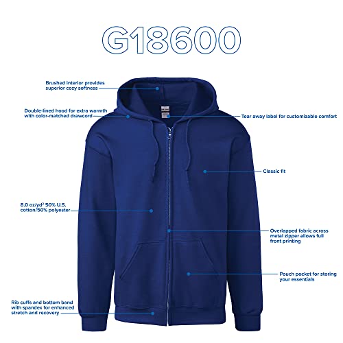 Gildan Adult Fleece Zip Hoodie Sweatshirt, Style G18600, Black, 2X-Large