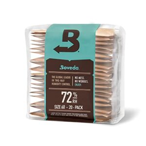 boveda 72% two-way humidity control packs for wood humidifier boxes – size 60 – 20 pack – moisture absorbers – humidifier packs – hydration packets in resealable bag