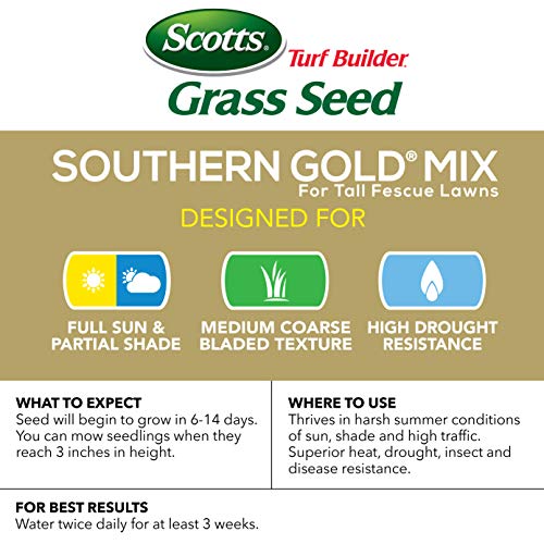 Scotts Turf Builder Grass Seed Southern Gold Mix for Tall Fescue Lawns, Stands Up to Harsh Conditions, 7 lbs