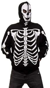 calhoun men's glow in the dark skeleton costume zip hoodie (black, x-large)