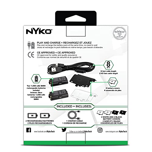 Nyko Xbox One Power Kit Plus - Rechargeable Battery Kit with 2 Batteries, Black & White Covers, 8-foot Micro-USB Charge Cable - Ultimate Xbox Accessories - Power, Cable, & Replacement Battery Doors