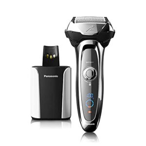 panasonic arc5 electric razor for men, 5 blades shaver and trimmer - sensor technology, automatic clean and charge station, wet dry, silver