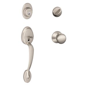 schlage, satin nickel single cylinder handleset and plymouth knob, (f60 ply 619), no size