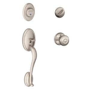 schlage wakefield single cylinder handleset and georgian knob, satin nickel (f60 wkf 619 geo)