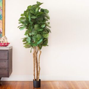 Nearly Natural 6ft Fiddle Leaf Fig Artificial Trees, 72in, Green