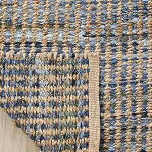 SAFAVIEH Cape Cod Collection Accent Rug - 4' x 6', Natural & Blue, Handmade Flat Weave Coastal Braided Jute, Ideal for High Traffic Areas in Entryway, Living Room, Bedroom (CAP352A)