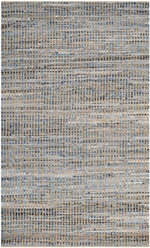 SAFAVIEH Cape Cod Collection Accent Rug - 4' x 6', Natural & Blue, Handmade Flat Weave Coastal Braided Jute, Ideal for High Traffic Areas in Entryway, Living Room, Bedroom (CAP352A)