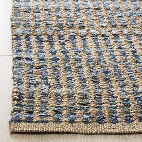 SAFAVIEH Cape Cod Collection Accent Rug - 4' x 6', Natural & Blue, Handmade Flat Weave Coastal Braided Jute, Ideal for High Traffic Areas in Entryway, Living Room, Bedroom (CAP352A)