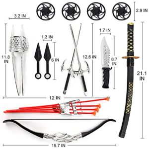 Liberty Imports Ninja Warrior Bow and Arrow Archery Set with Katana Sword, Sai, Melee Toy Weapons for Kids Pretend Role Play Equipment, Cosplay, Costume Accessories