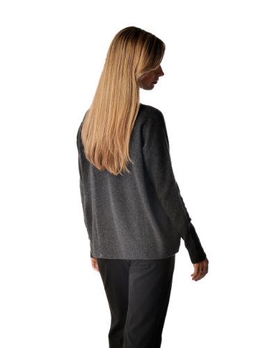 Cashmere Boutique: Women's 100% Pure Cashmere V-Neck Boyfriend Sweater (Color: Medium Gray, Size: Large)