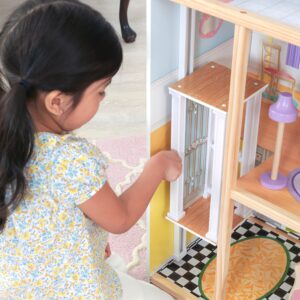 KidKraft Kaylee Wooden Dollhouse, Almost 4 Feet Tall with Elevator, Stairs and 10 Accessories, Gift for Ages 3+