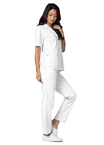 Adar Universal Scrubs for Women - Lapel Collar Scrub Top - 605 - White - S