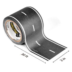 PlayTape Road Tape for Toy Cars - Sticks to Flat Surfaces, No Residue; 2 inch Wide x 30 ft Black Road