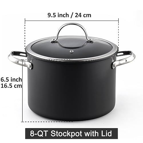 Cooks Standard Stockpot Dutch Oven Casserole with Glass Lid, 8-Quart Classic Hard Anodized Nonstick Soup Pot, Black