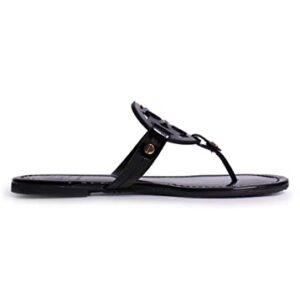 Tory Burch Women's Miller Patent Thong Sandal, Black, 9 Medium US