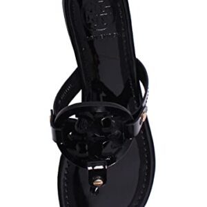 Tory Burch Women's Miller Patent Thong Sandal, Black, 9 Medium US