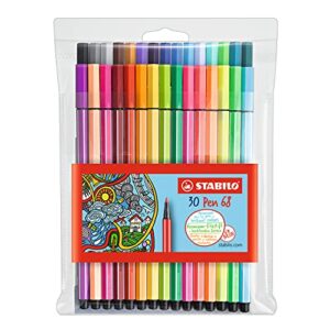 premium felt tip pen - stabilo pen 68 - wallet of 30 - assorted colors incl 6 neon