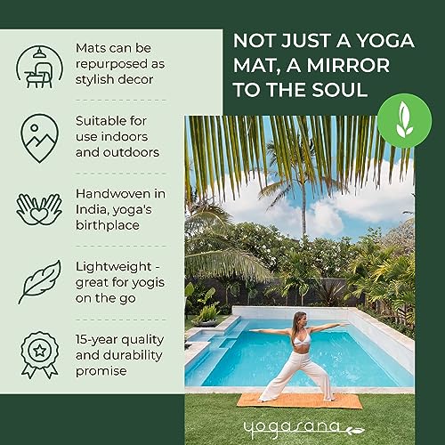 Yogasana Organic Cotton Yoga Mat Non Slip - Hand-Woven Foldable Yoga Rug Provides Excellent Comfort, Traction & Support-Travel Extra Thick Yoga Mats for Indoor & Outdoor Use - 24 x 72 Inches, Ether