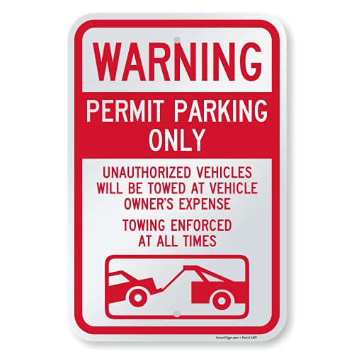 SmartSign "Warning - Permit Parking Only, Towing Enforced" Sign | 12" x 18" Aluminum