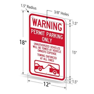 SmartSign "Warning - Permit Parking Only, Towing Enforced" Sign | 12" x 18" Aluminum