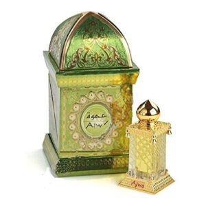 ajwa - arabian designer essential perfume oil fragrance - long lasting attar/itar/ittar - alcohol free - for men and women - hombre y mujer - exquisite glass bottle - by haramain