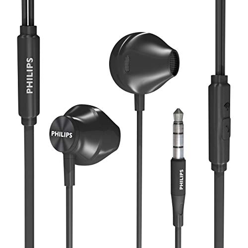 PHILIPS Wired Earbuds with Microphone - Ergonomic Comfort-Fit in Ear Headphones with Mic for Cell Phones, Earphones with Microphone with Bass Clear Sound - Black