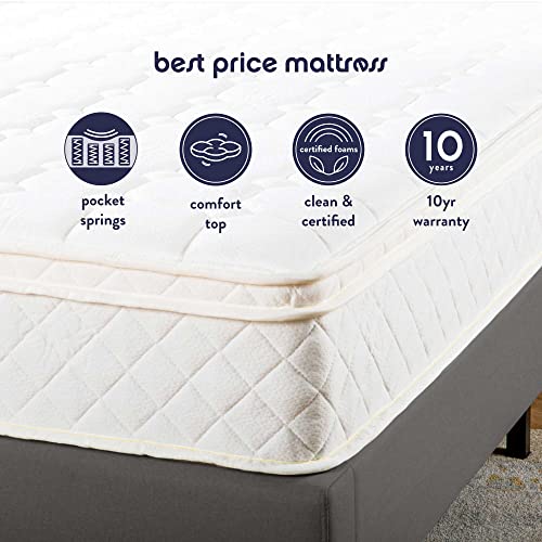 Best Price-Mattress 10 Inch Euro-Top Pocket Spring-Mattress - Motion Isolation Individually Encased Pocket Springs, Comfort Foam-Top, CertiPUR-US Certified Foam, Full White