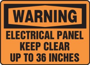 accuform melc309vs adhesive vinyl safety sign, legend "warning electrical panel keep clear up to 36 inches", 7" length x 10" width x 0.004" thickness, black on orange