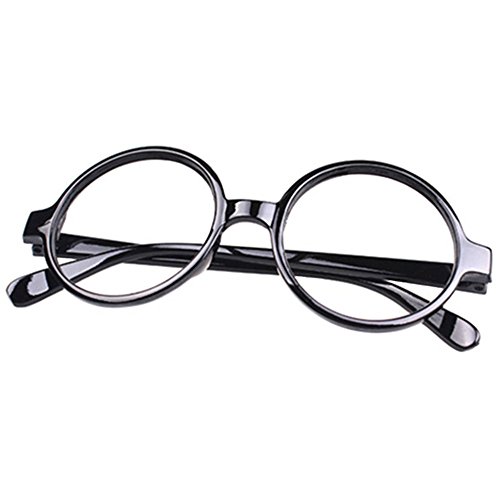 FancyG® Retro Geek Nerd Style Round Shape Glass Frame NO LENSES - Black