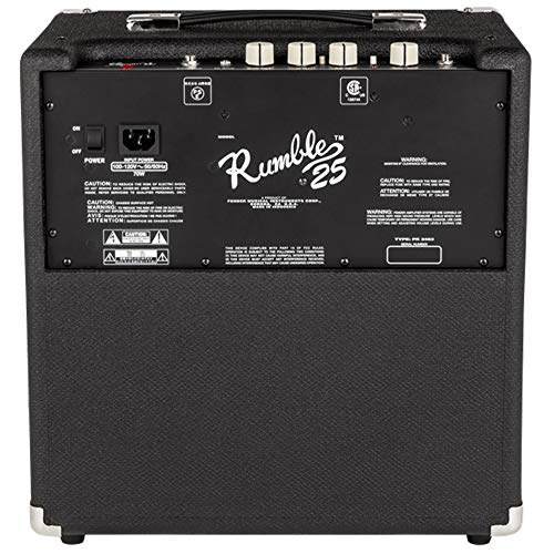 Fender Rumble 25 V3 Bass Amp for Bass Guitar, Bass Combo, 25 Watts, 8 Inch Speaker, with Overdrive Circuit and Mid-Scoop Contour Switch