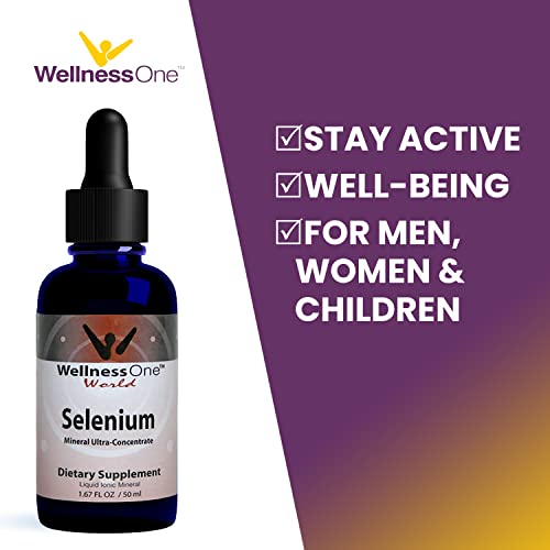 WellnessOne Selenium Supplement - Selenium Drops for Heart Health & Thyroid Support - Essential Trace Minerals that Boost Immunity & Help Form Antioxidant Enzymes - Good for Kids, Men & Women - 1.67fl