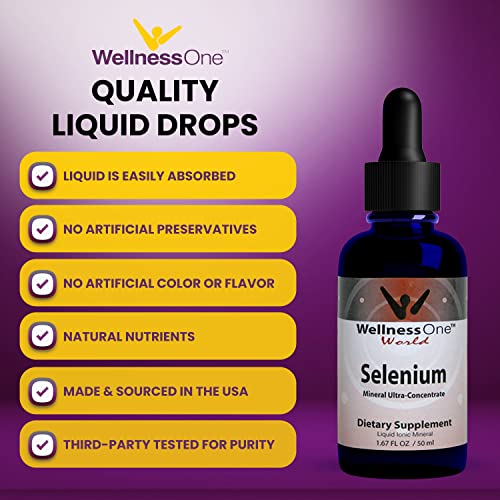 WellnessOne Selenium Supplement - Selenium Drops for Heart Health & Thyroid Support - Essential Trace Minerals that Boost Immunity & Help Form Antioxidant Enzymes - Good for Kids, Men & Women - 1.67fl