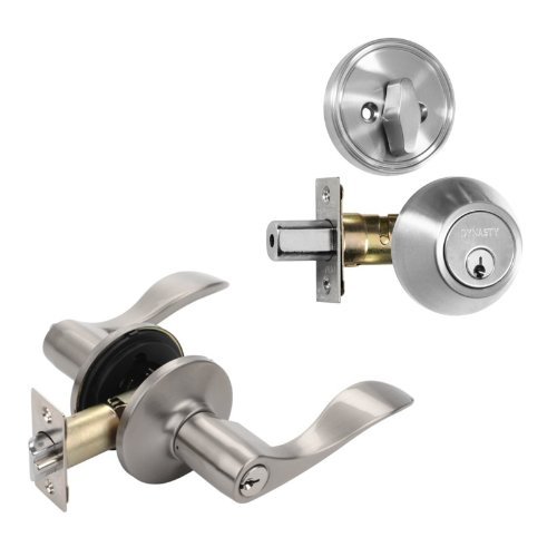 Dynasty Hardware V-CP-HER-US15, Heritage Front Door Entry Lever Lockset and Single Cylinder Deadbolt Combination Set, Satin Nickel