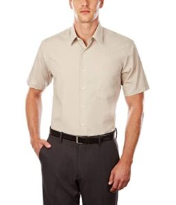 van heusen men's short sleeve dress shirt regular fit poplin solid, stone, 18.5" neck