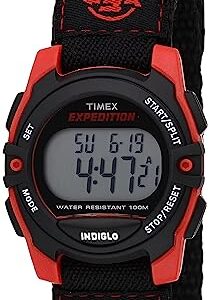 Timex Unisex T49956 Expedition Mid-Size Digital CAT Black/Red Fast Wrap Velcro Watch