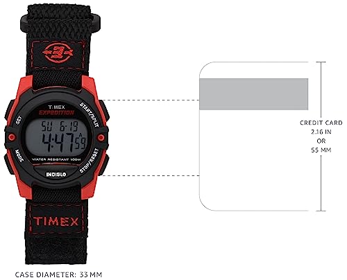 Timex Unisex T49956 Expedition Mid-Size Digital CAT Black/Red Fast Wrap Velcro Watch