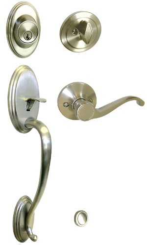 eBuilderDirect Satin Nickel Front Door Single Cylinder Handleset Handle Set with 835DC Lever