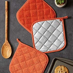 DII Basic Terry Collection Quilted 100% Cotton, Potholder, Spice, 3 Piece