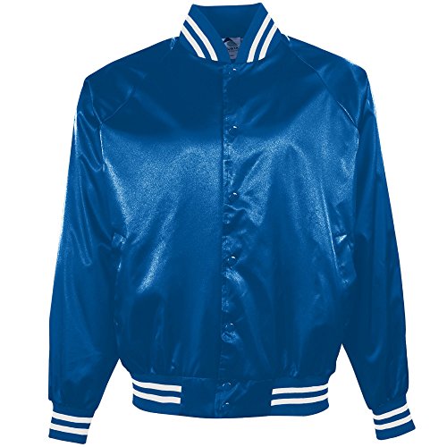 Augusta Sportswear Augusta Satin Baseball Jacket/Striped Trim, Royal/White, Large