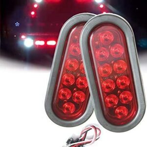 AUTOSMART 2PCS Red Oval Sealed LED Turn Signal and Parking Light Kit with Light, Grommet and Plug for Truck, Trailer (Turn, Stop, and Tail Light)