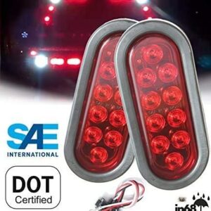 AUTOSMART 2PCS Red Oval Sealed LED Turn Signal and Parking Light Kit with Light, Grommet and Plug for Truck, Trailer (Turn, Stop, and Tail Light)