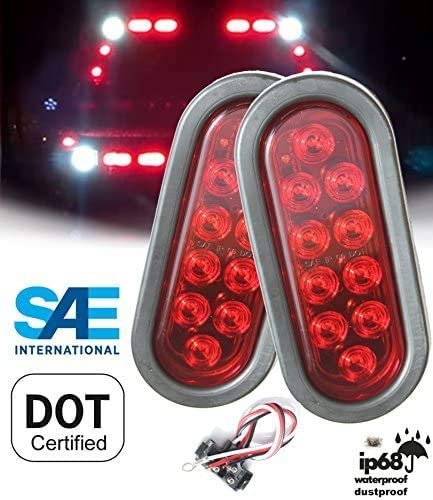 AUTOSMART 2PCS Red Oval Sealed LED Turn Signal and Parking Light Kit with Light, Grommet and Plug for Truck, Trailer (Turn, Stop, and Tail Light)