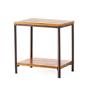 christopher knight home ronan wood rustic metal end table, mahogany, 24.80 inches high x 24.40 inches wide x 17.70 inches deep, sandblasted teak